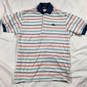 Izod Lacoste Boys Size 16 Striped Polo Shirt White Navy Red Teal Cotton Blend